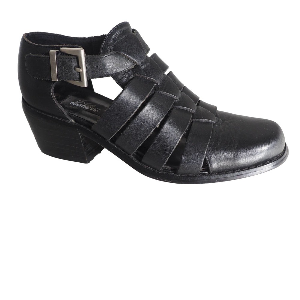 Vintage Black Leather Leather Cage‎ Sandal Heels Womens Size 5.5